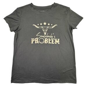 Women's Rodeo‎ Shirt Size Medium Western Short Sleeve T-Shirt Longhorn Stars